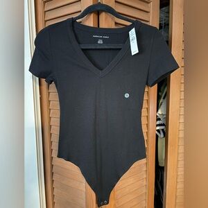 American Eagle Outfitters Black V-Neck Women's Bodysuit
